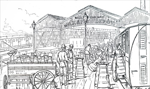 A milk train being unloaded at St Pancras Train Station, London