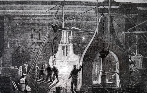 The manufacture floor of the Robert Stephenson and Company, a locomotive manufacturing company founded in1823