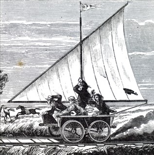 A wind carriage on the Kansas Pacific Railroad, used to take men and tools to make repairs on the track