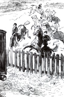 A racehorse spooked by a passing train, on the Berkshire Downs