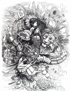 Illustration commenting on the progression of the British Railway during the 19th century
