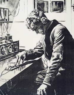 A wireless telegraph operator on a ship
