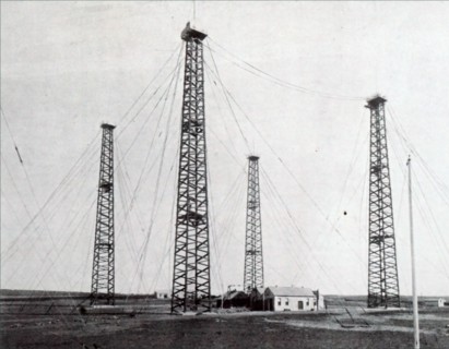 Photograph of Guglielmo Marconi's wireless telegraph station in Cornwall, which sent and received signals between England and America