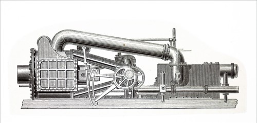 An early steam turbine, a device that extracts thermal energy from pressurised steam and uses it to do mechanical work on a rotating output shaft