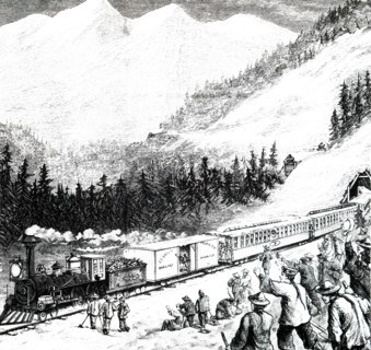 Chinese labourers clearing snow on the Pacific Railroad in the Sierra Nevada mountains