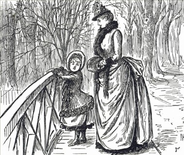 A mother and child viewing the Regent's Canal from a bridge in the park