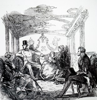 Queen Victoria and Prince Albert in the royal railway carriage during the Queen's visit to BelfaSt Dated 19th century