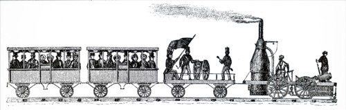 An early locomotive which pulled a short train out of Charleston on Christmas Day