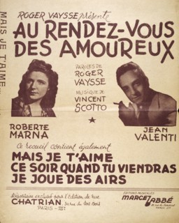 cover of the French song book 'Aux rendezvous des amoureux' sung by Roberte Marna and jean valenti