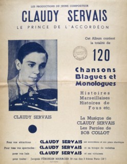 Music book for Accordion music by the young, French, accordionist, Claudy Servais 1950