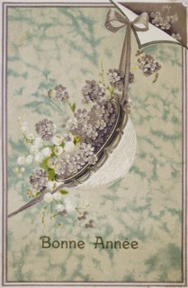 French Happy New Year, postcard depicting flowers