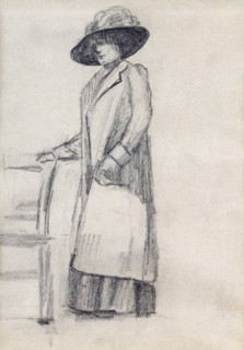 Elegant Woman, pencil and crayon, circa 1900, by Colette
