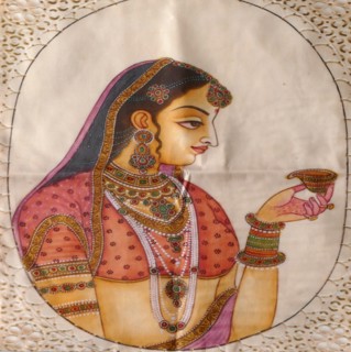 Indian silk cushion cover, with traditional woven pattern