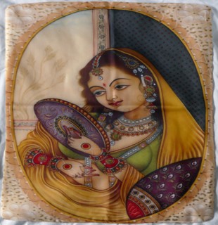 Indian silk cushion cover, with traditional woven pattern