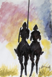 Don Quichotte and Sancho Panza, watercolour, by François Cavanna