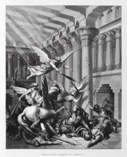 Heliodorus Is Cast Down,  Expulsion of Heliodorus, Illustration from the Dore Bible 1866