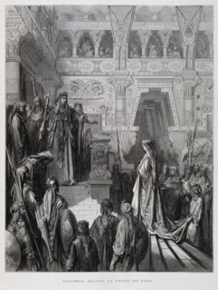 King Solomon receives the queen of Sheba, Illustration from the Dore Bible 1866