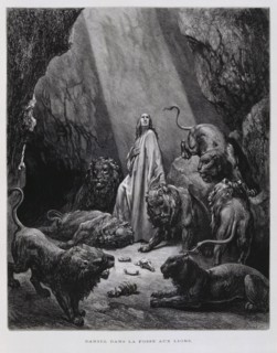 Daniel in the Lion's den, Illustration from the Dore Bible 1866