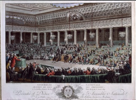 The French National Assembly votes to abolish the privileges and feudal rights of the nobility, During the French revolution