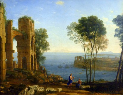 Painting titled 'Coast View with Apollo and the Cumaean Sibyl' by Claude Lorrain