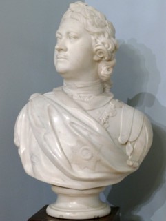 Portrait bust in marble depicting the Russian Emperor Peter I