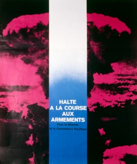 1980, French, anti-nuclear war, poster 'halte a la course aux armaments por la detente at le coexistence pacifique'