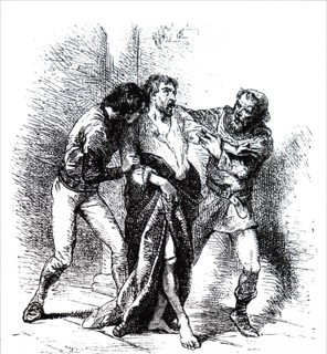 Artist's impression of King Edward II being dragged through Berkeley Castle where he is supposed to