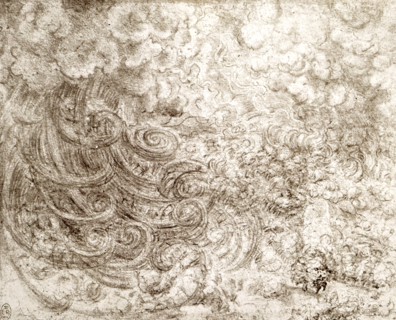The Deluge VII. Coils of Lightening and rain; Black chalk. Circa 1514-16. By Leonardo da Vinci