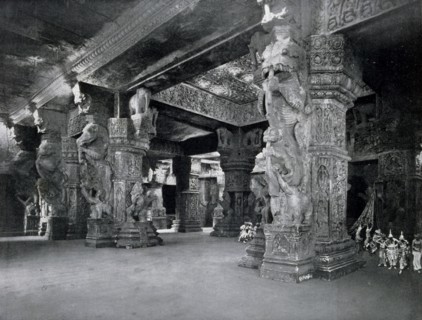 Photograph of an interior perspective of the Cambodian Exhibit; the Khmer Temple.