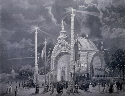 Illustration of the monumental Porte at the entrance of the exhibition.