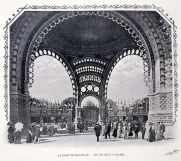 Illustration of the monumental Porte at the entrance of the exhibition.