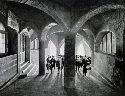 Photograph of Old Paris - under the archways showing the columns of the Hotel of Nations