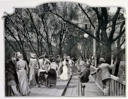 Photograph of the moving pavement, showing a woman falling off.