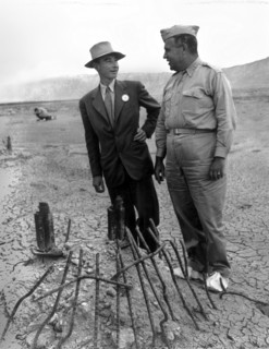 Robert Oppenheimer and General Groves at the atomic bomb, Trinity Test site