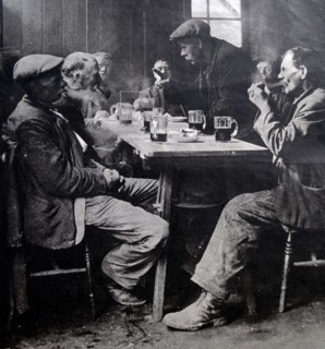 World War Two English pub scene as a group of men meet