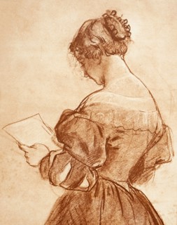 The Letter' a drawing by an unidentified French artist in chalk