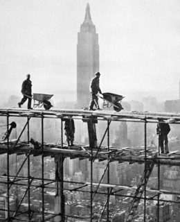 Construction workers on the 39th storey of the United Nations Headquarters in New York