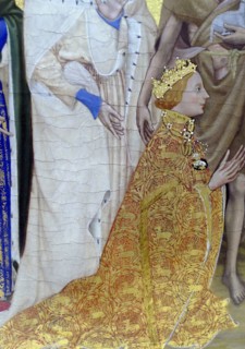 The Wilton Diptych, c1395-99. Richard II, King of England, kneels in a portable altarpiece