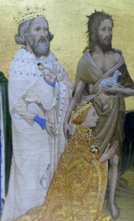 The Wilton Diptych, c1395-99. Richard II, King of England, kneels in a portable altarpiece