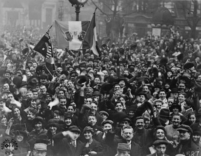 Citizens, celebrating the armistice in Paris, which marked the end of World War I