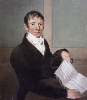Mr. Graupner, seated and holding music, 1809. By John Rubens Smith