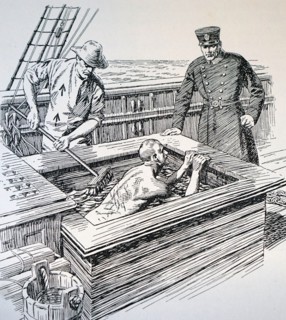 Wash a prisoner in salt water on a British prison transportation ship used to take convicts to Australia
