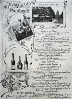 French menu from the Taverne de Pantheon. 1900
