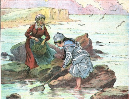 Fillette pêchant au bord de la mer