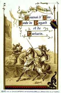 Publicité pour le chocolat d'Aiguebelle, la vie de Bayard (V.1475-1524), Tournoi d'aire, Joute de Bayard et de Tartarin