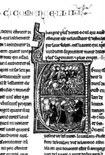 Histoire de Jérusalem par Guillaume de Tyr, vers 1250,  : Godefroy de Bouillon et l'évêque Adhémar du Puy partent en croisade