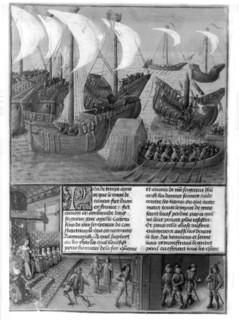 Sebastien Mamerot, "Voyages made overseas", f° 269 v° : Embarkation (Crusades)