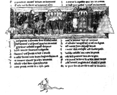Manuscrit du "Chevalier au cygne": Pierre l'hermite haranguant les croisés devant Jérusalem