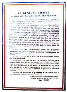 Poster: General Challe addresses the French Forces, Generals' putsch