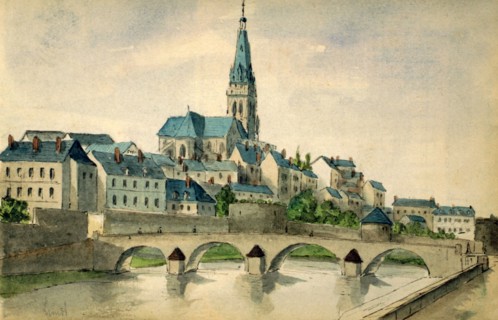 Charleville-Mézières (Ardennes), Place du Sépulcre, watercolor